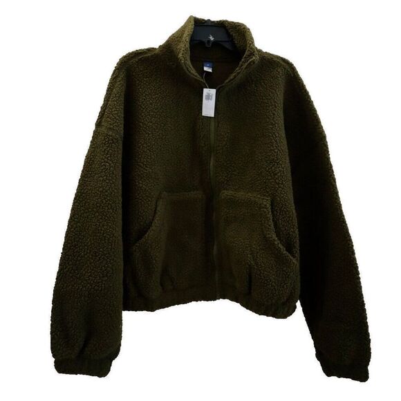 Old Navy Womens 723210 Sz M Conifer Green Sherpa Full Zip Long Sleeve Jacket - Picture 2 of 7